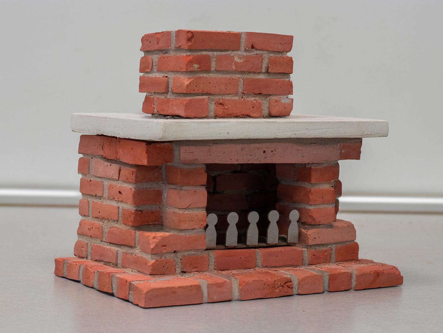 Realistic Miniature Fireplace build from handmade bricks side edge view